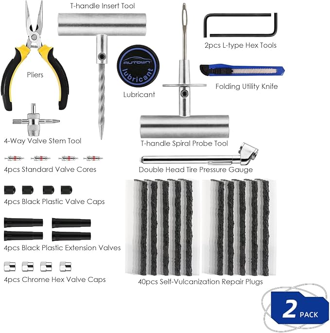 Flat Tire Repair Kit with Plug 68 Pcs