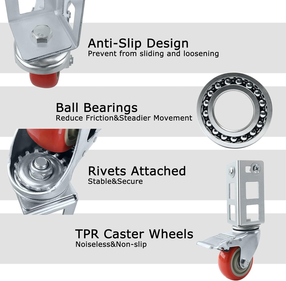 8PCS Storage Rack Caster Wheels,3" Heavy Duty Casters with Brake,Ball Be...
