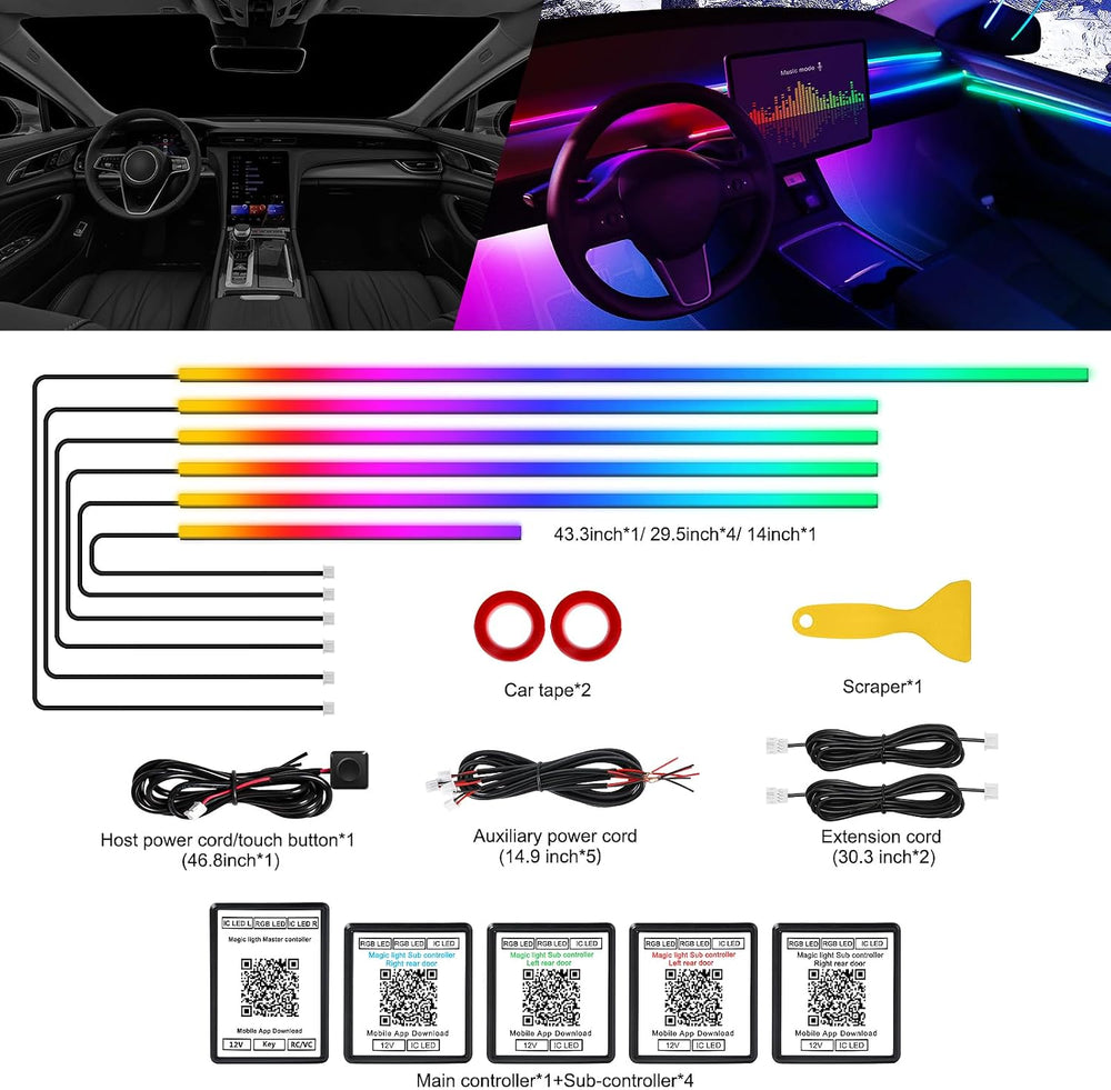 Dreamcolor Acrylic Interior Car LED Strip Light with Wireless APP, RGB 6 in 1...