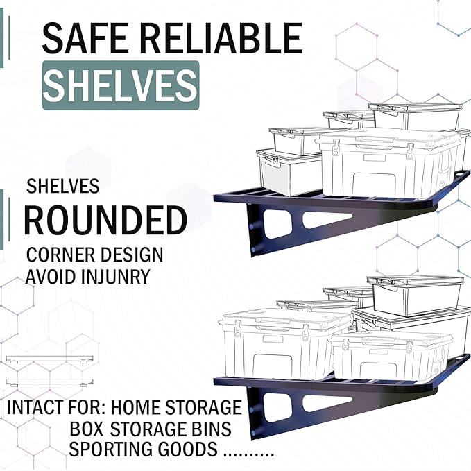 2-Pack 2x4ft Garage Wall Shelving, 2 Shelf Total 8 ft Garage Wall Storage