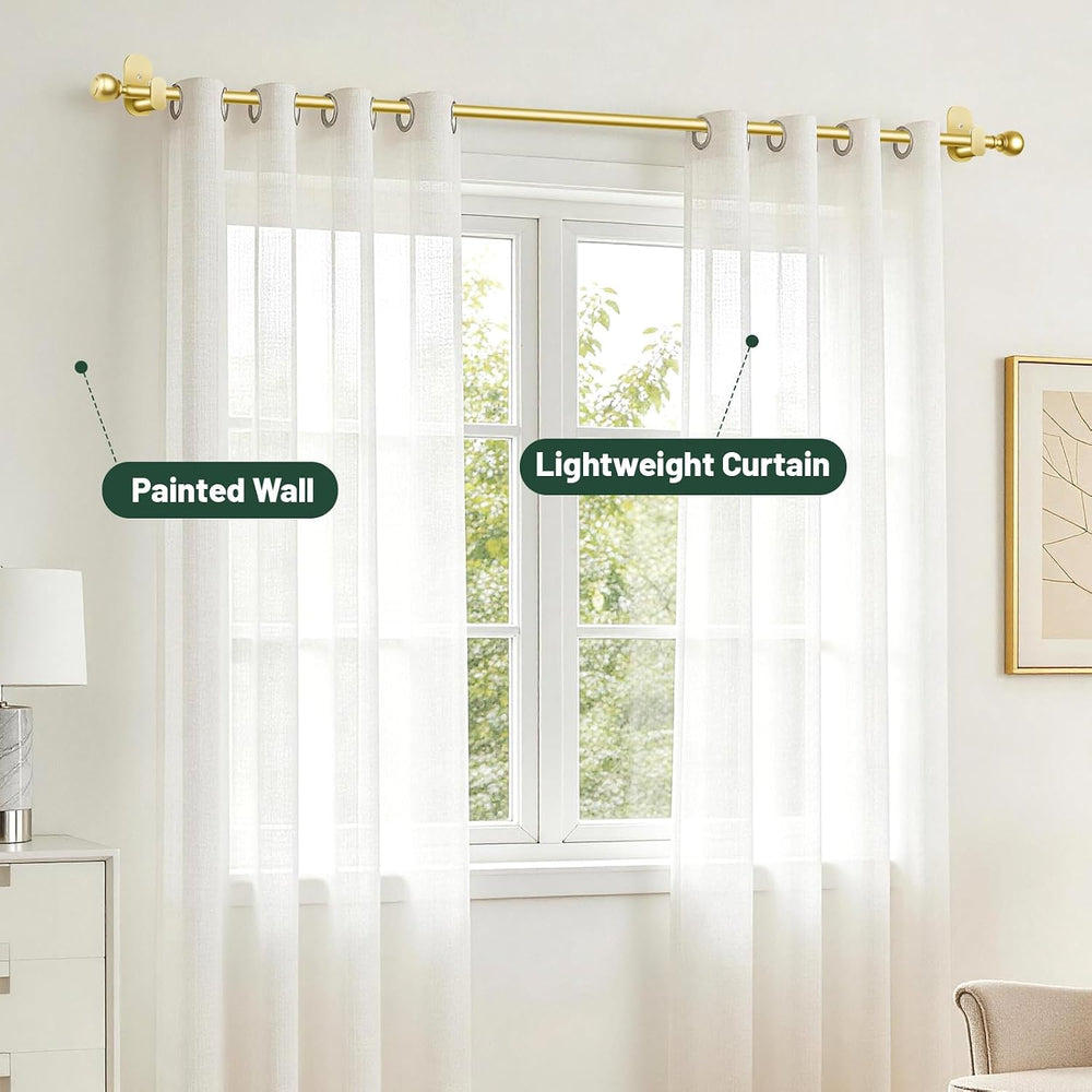 USFOOK Gold No Drill Curtain Rods for Windows 48 to 84, 2 Pack