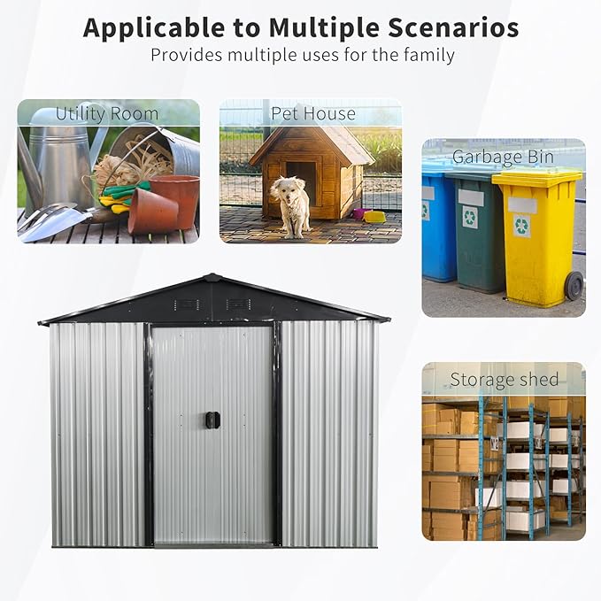 4x8 FT Outdoor Storage Shed, Metal Garden Shed