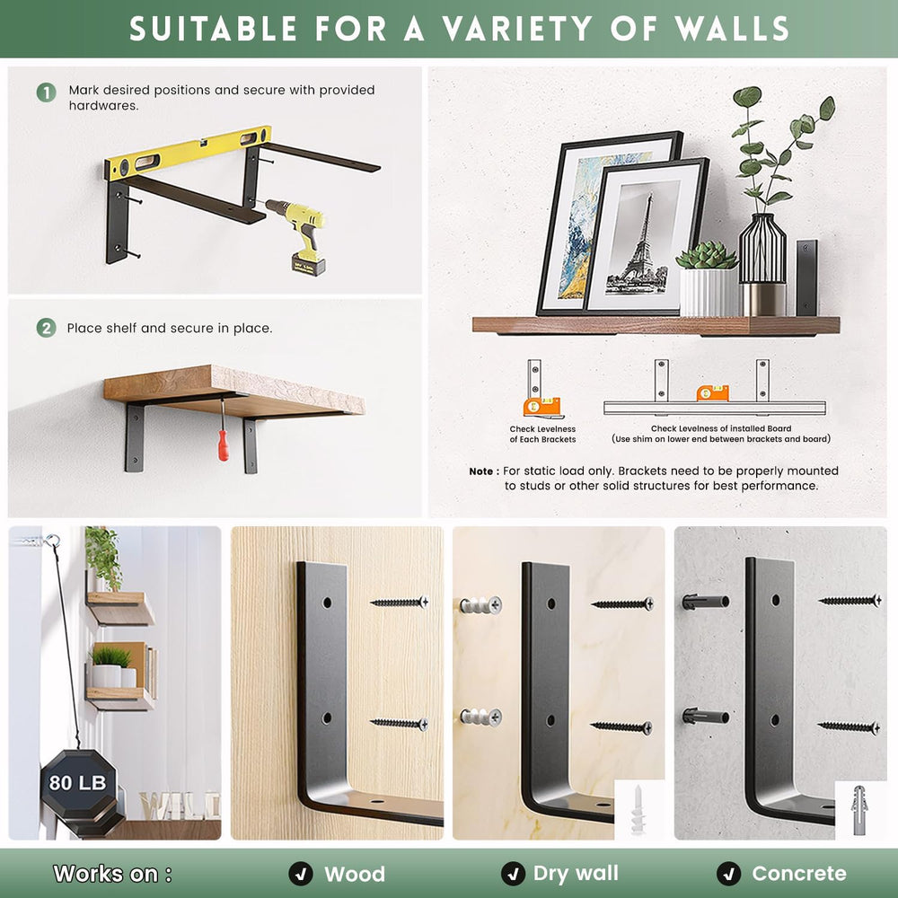 Shelf Brackets Heavy Duty 14 Inch White L Brackets for Shelves 6 Pack 5mm Thi...
