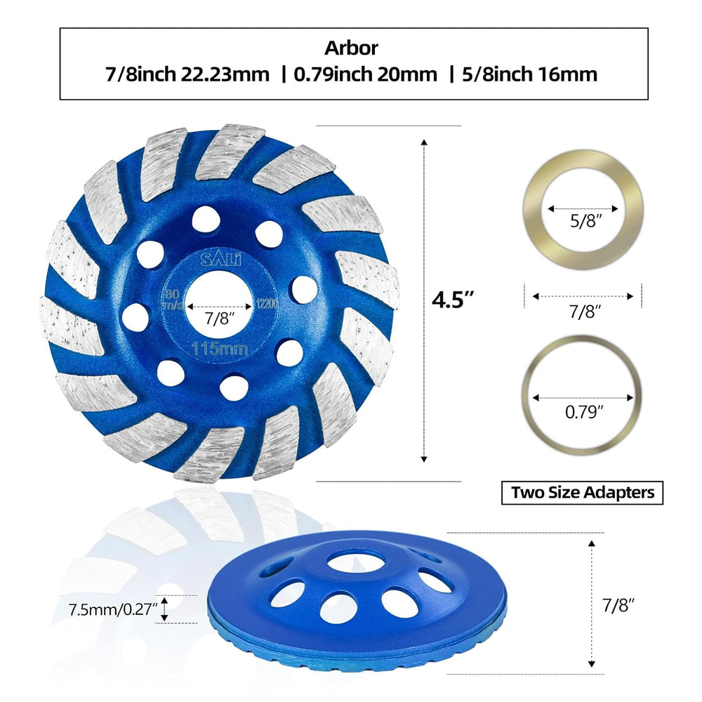 SALI 5pcs Diamond Concrete Grinding Wheel 4 1/2 inch for Polishing and Cleani...