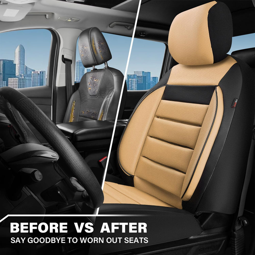 CAR PASS Faux Leather Car Seat Covers Front Seats Only, 3D Foam Support Car S...