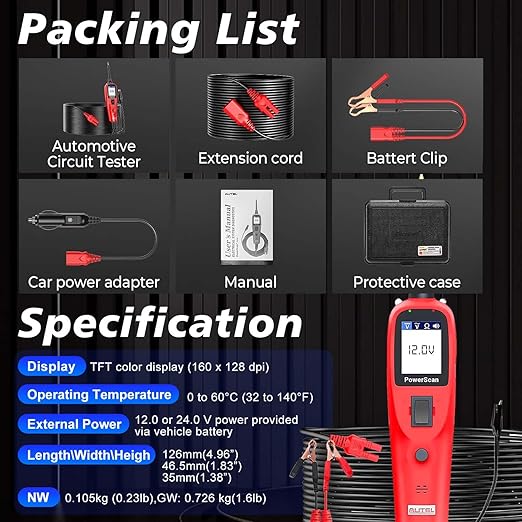 Autel PowerScan PS100 Power Circuit Probe Tester, Breaker Finder, 12V 24V