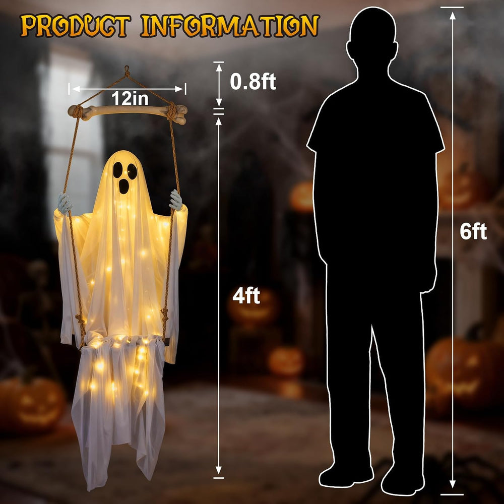 Halloween Decorations Outdoor,4.8FT Hanging Swing Ghost for Yard and Porch