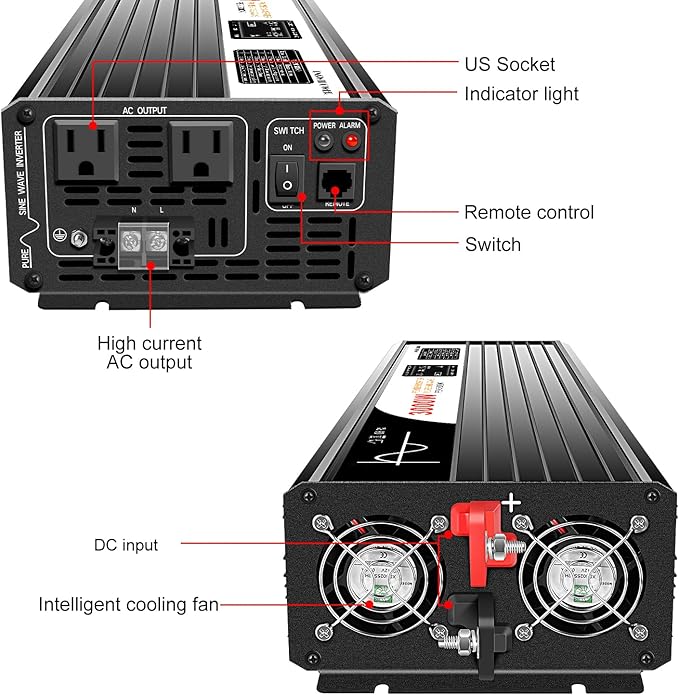 DC 12v AC 120V 60HZ Pure sine Wave 3000w Solar Power Inverter