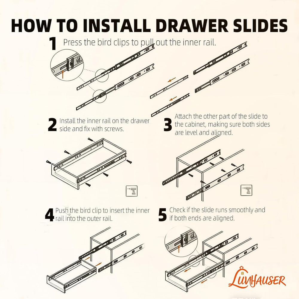 2 Pair Side‑Mount 3‑Section Full Extension Soft‑Close Drawer Slides,16 Inch /...