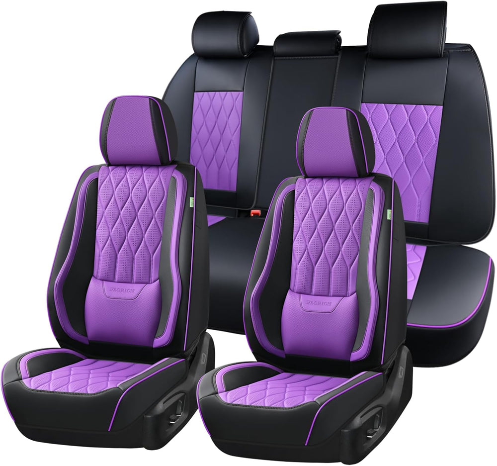 FLORICH Car Seat Covers Full Set Purple Seat Covers Luxury Faux Leather Autom...