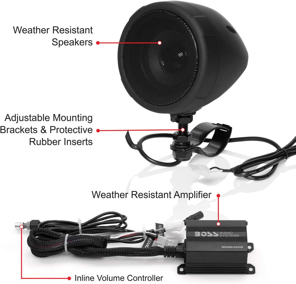 BOSS Audio Systems MCBK420B Motorcycle Speakers and 2 Channel Amp Package