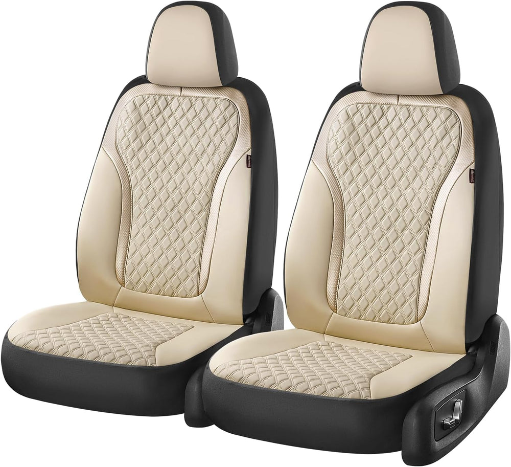 Coverado Front Seat Covers, 2-Pack Luxury Leather Car Seat Cover with Carbon ...