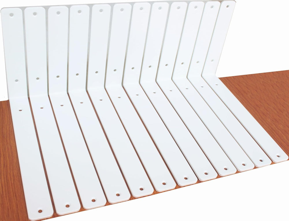 12 Pack - L 12" x H 8" x W1.5, 5mm Thick White L Shelf Bracket, Iro...