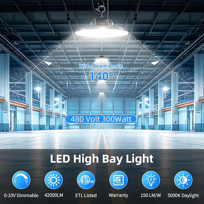 480V LED High Bay Light 300W 240W 200W Adjustable UFO Light 42000LM ETL DLC