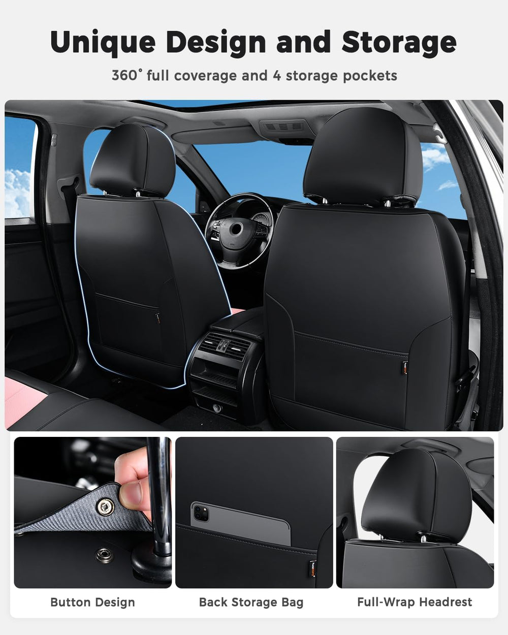 Huidasource Car Seat Covers, Universal Fit for Cars SUVs Trucks, Black&Pink
