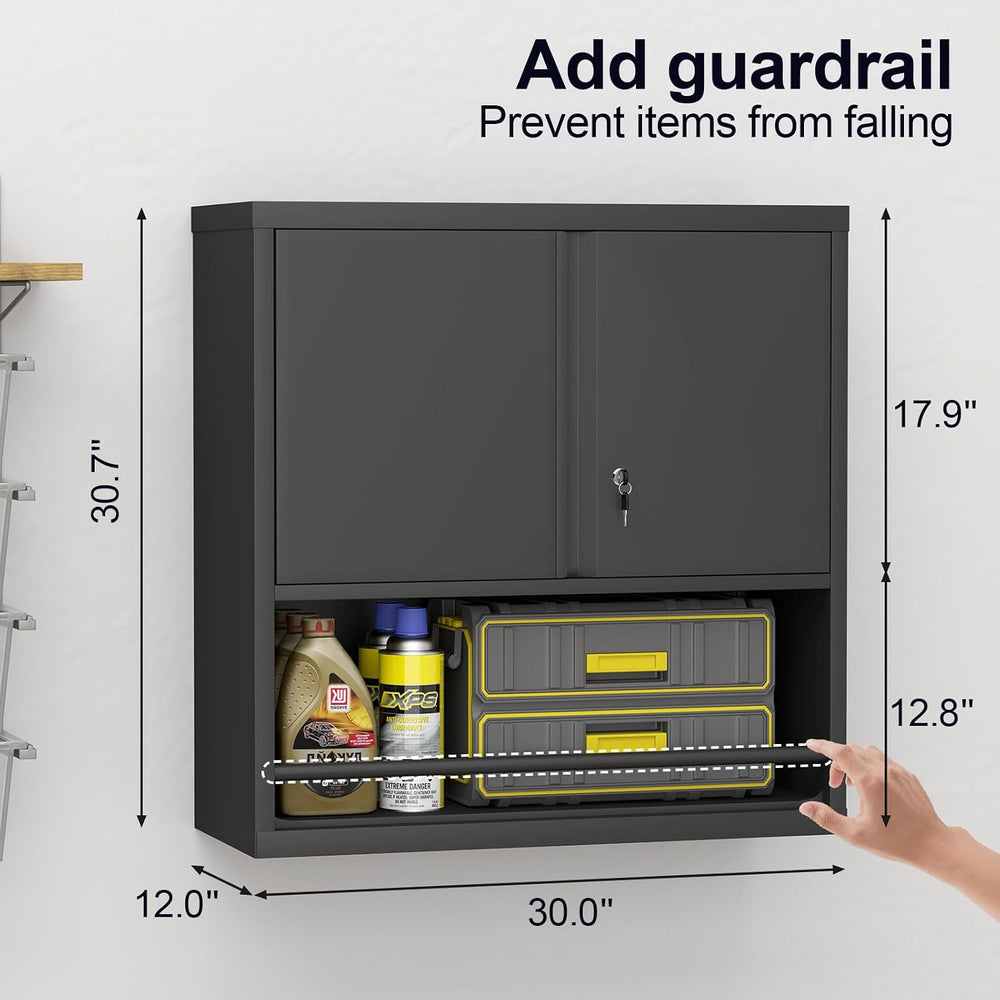 Locking Metal Garage Wall Cabinet with Doors and Shelf