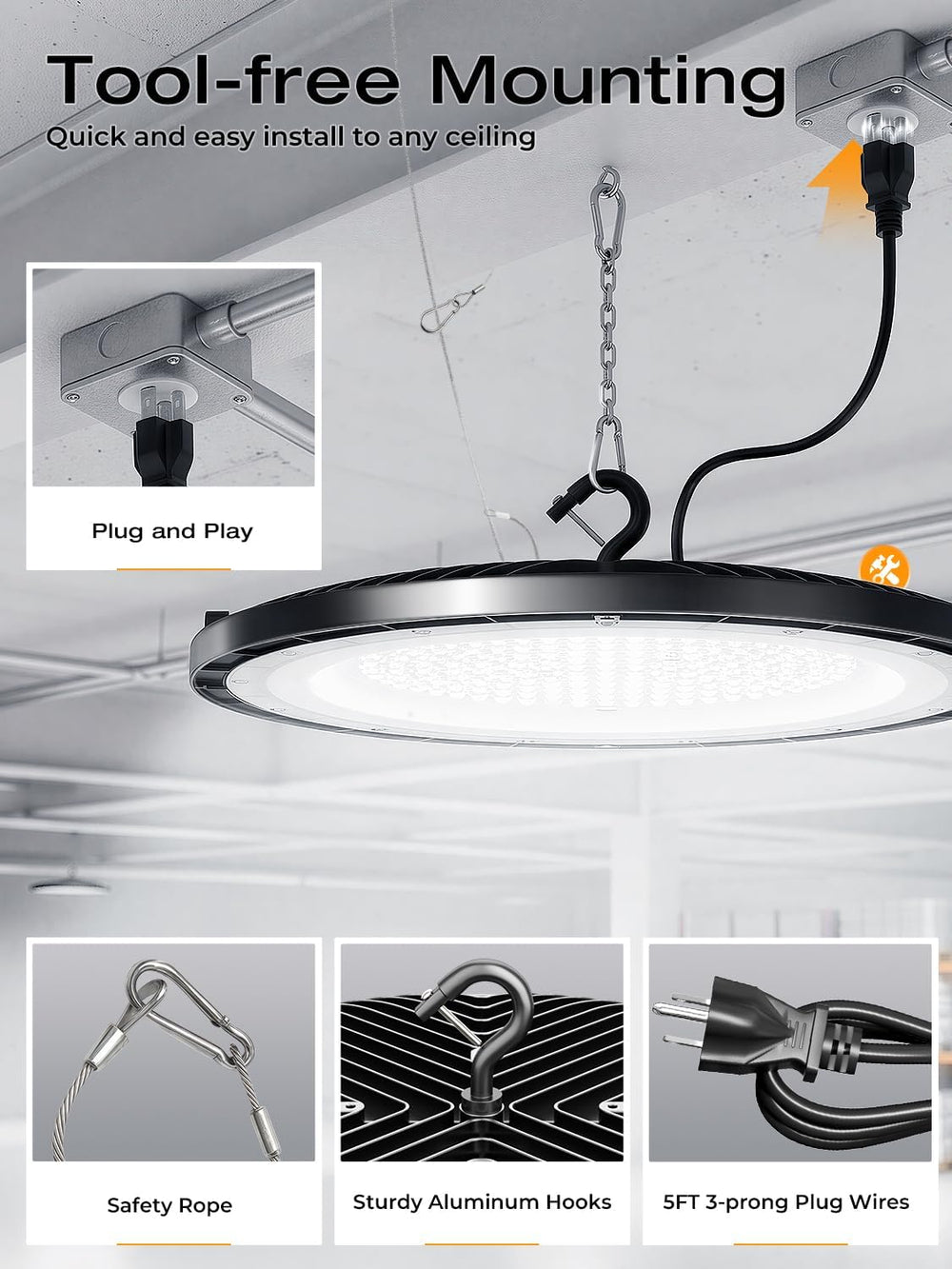 150W UFO LED High Bay Light 22500LM 5000K High Bay Shop Lighting