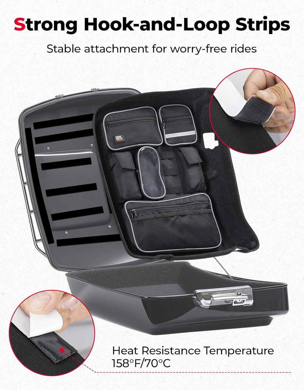 KEMIMOTO for Tour Pack Lid Organizer with Shell Motorcycle Storage Bag Choppe...
