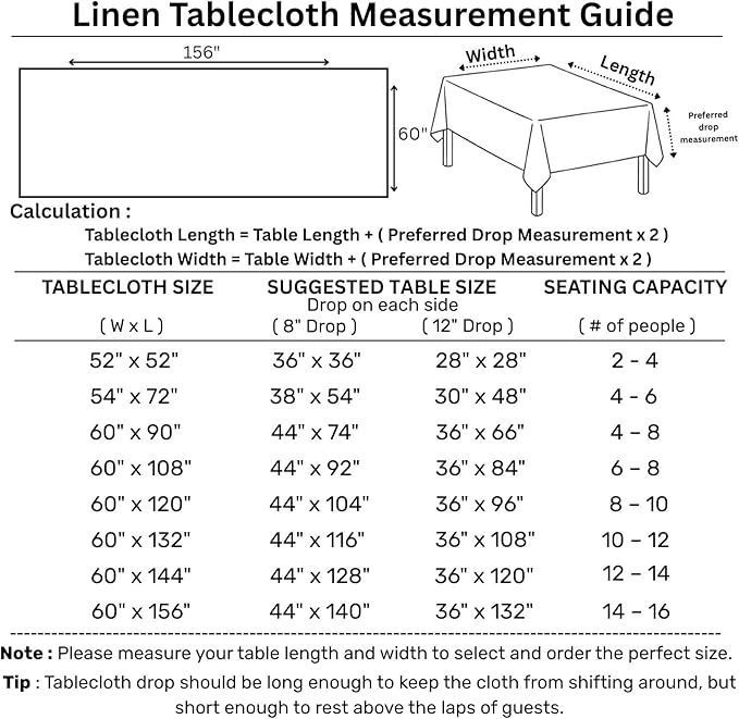 Solino Home Linen Tablecloth 60 x 156 Inch - Classic Hemstitch 100% Pure Line...