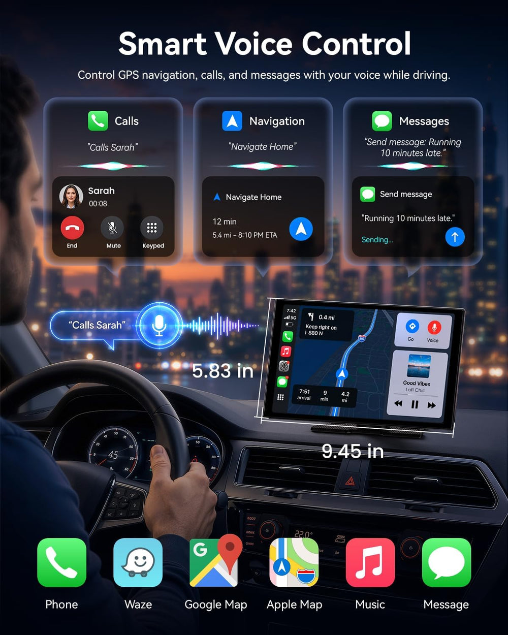 11'' Wireless CarPlay Screen with 4K Dash Cam, HD Touchscreen
