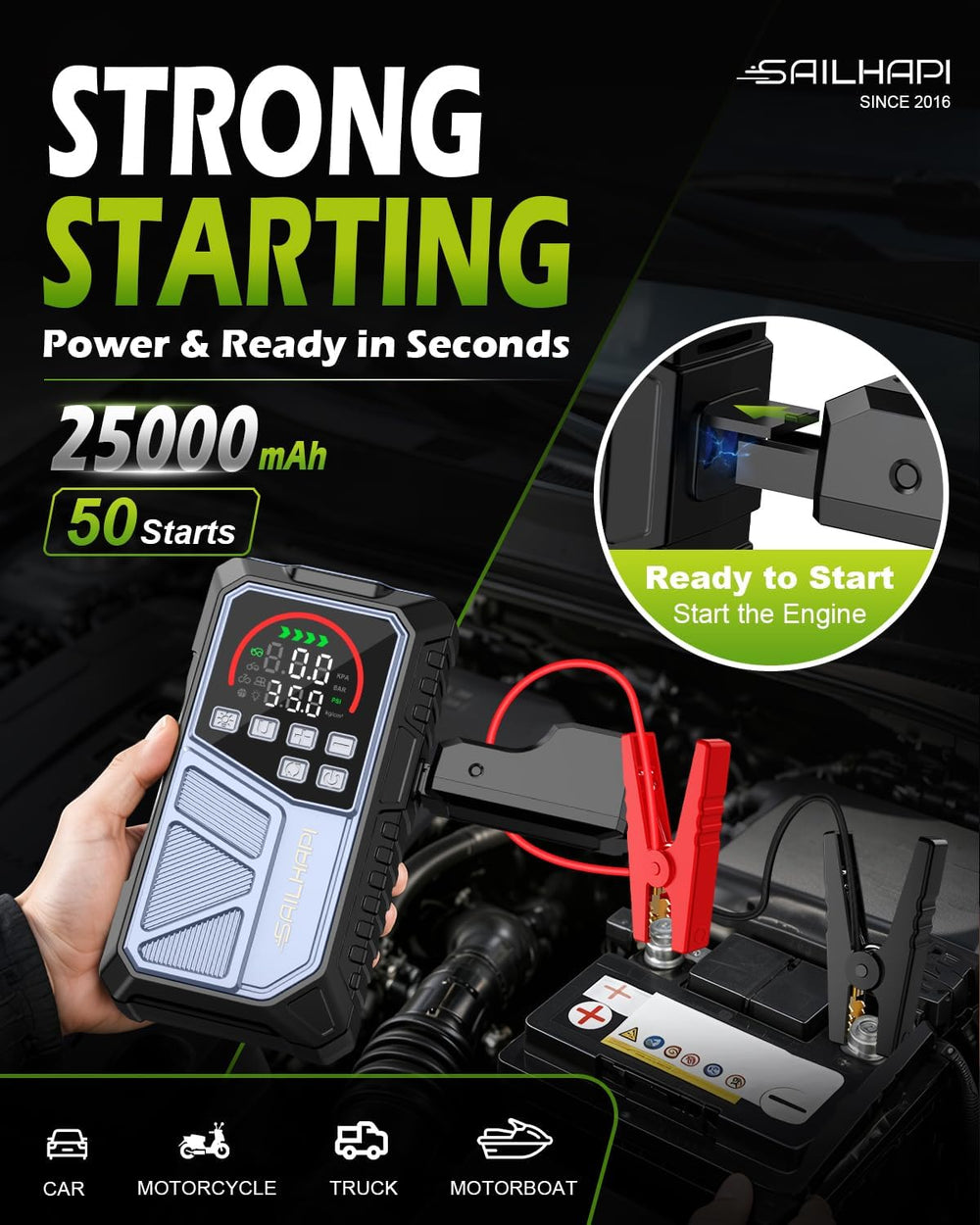 Jump Starter with Air Compressor, 5000A Car Battery Jump Box