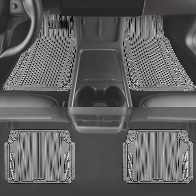 CAR PASS Heavy Duty Sporty Rubber Car Mats, Deep Dish All Weather Car Floor (...