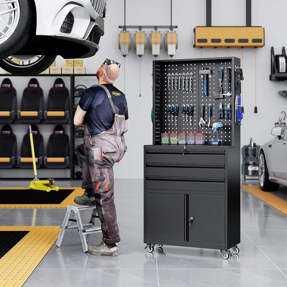 Metal Garage Storage Cabinet with Wheels,3-Drawer Rolling Tool Cabinet with 2...