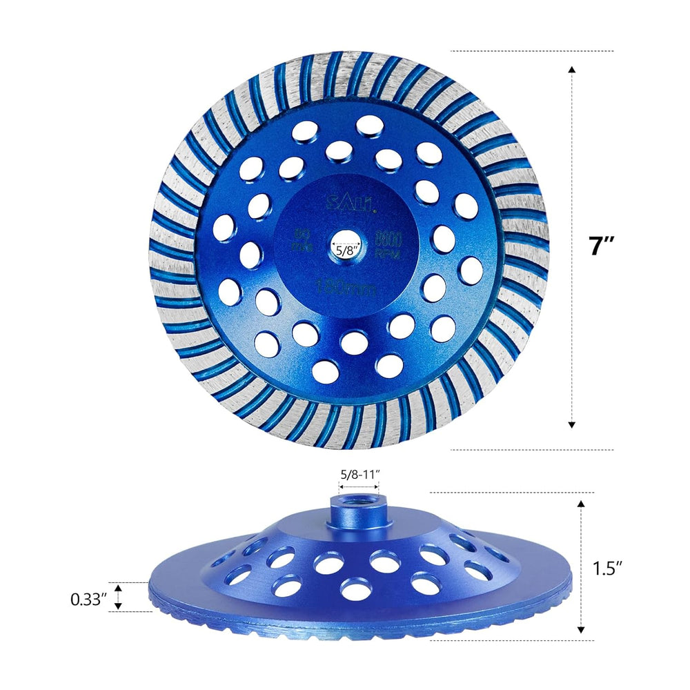 SALI 7 Inch Concrete Grinding Wheels 43 Turbo Diamond Segments 5/8-11 Arbor D...
