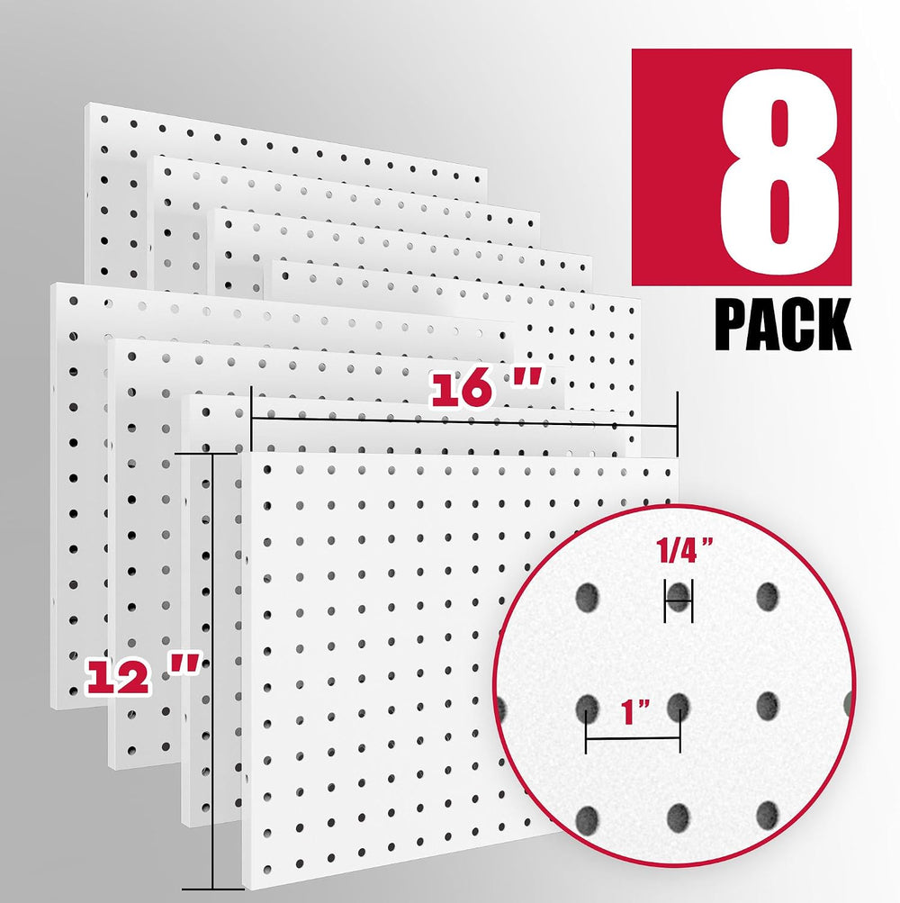 8 Pack Peg Board Organizer, Includes Metal PegBoard and Accessories