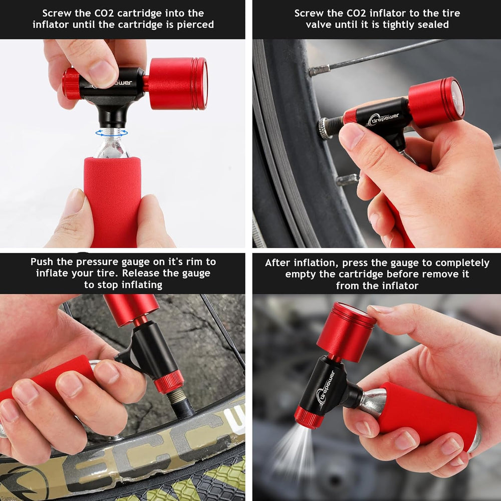 CO2 Bike Tire Inflator - Push-Button Presta & Schrader Compatible CO2 Bik...