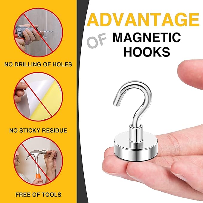 DIYMAG Neodymium 100 Pack Magnetic Hooks, Facilitate Hook