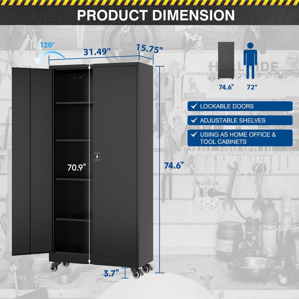 Fesbos Metal Rolling Storage Cabinet-74.6โ Tall Steel File Cabinets with Whee...