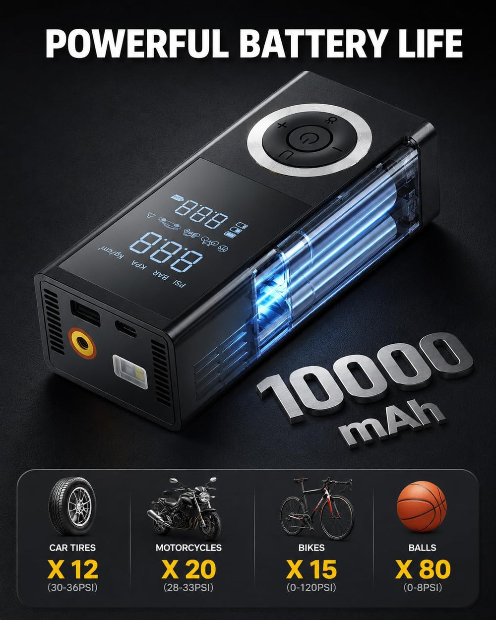 Tire Inflator Portable Air Compressor, 150 PSI Smart Air Pump with Digital Pr...