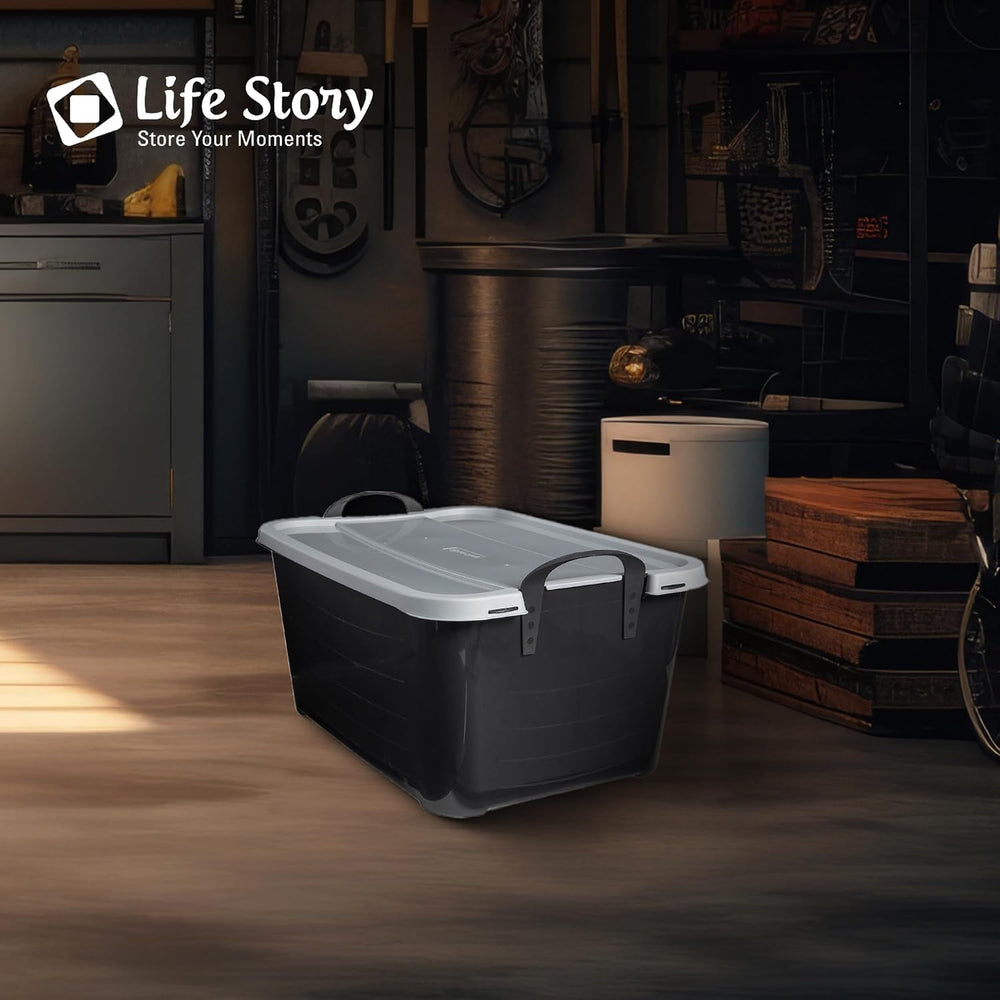 Life Story 6 Pack Stackable Storage Bin, 55 Qt Home Organizers, Black/Gray
