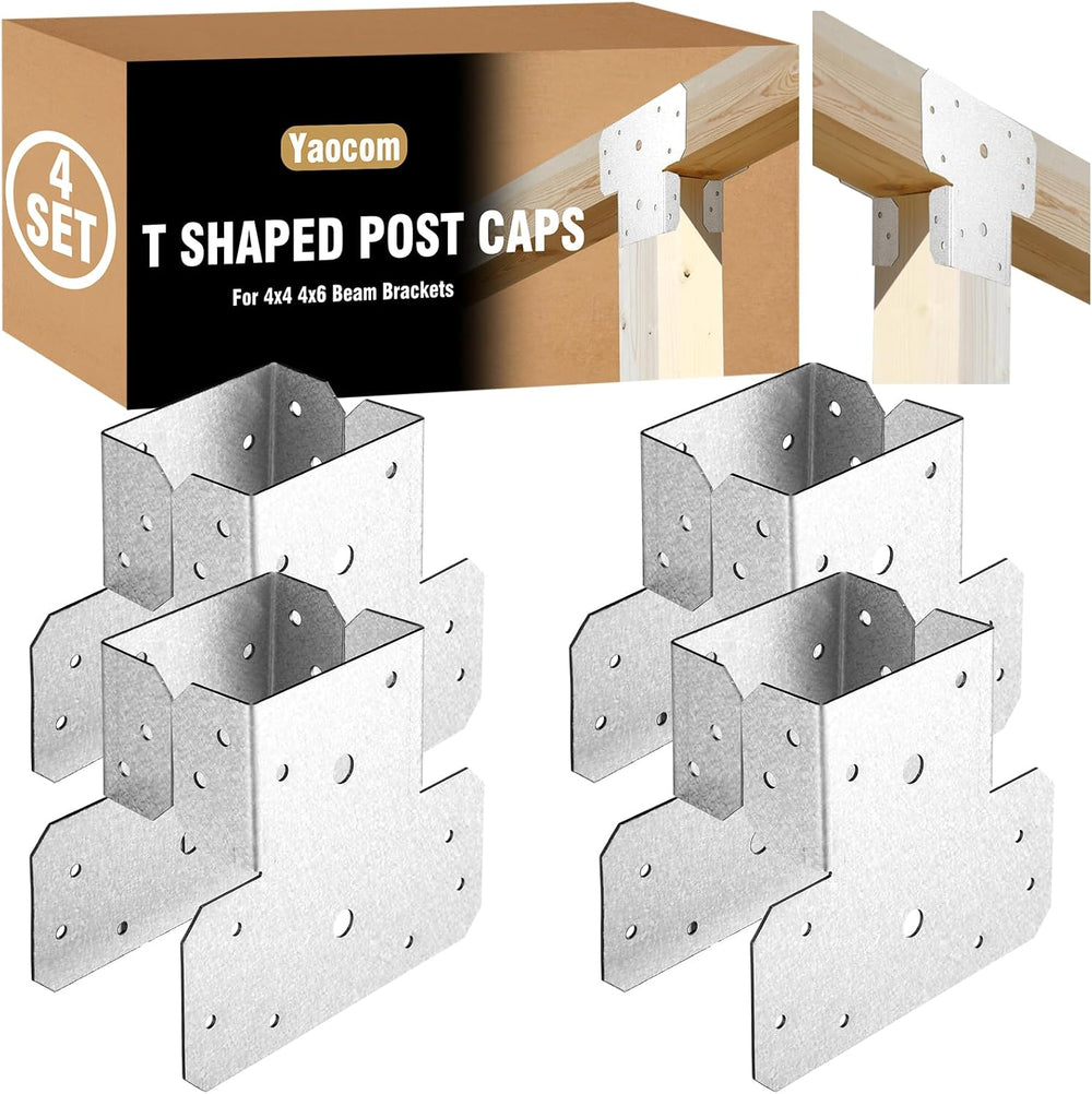 Yaocom 4 Sets T Shape Post Bracket 4x4 4x6 Post to Beam Connector, Silver