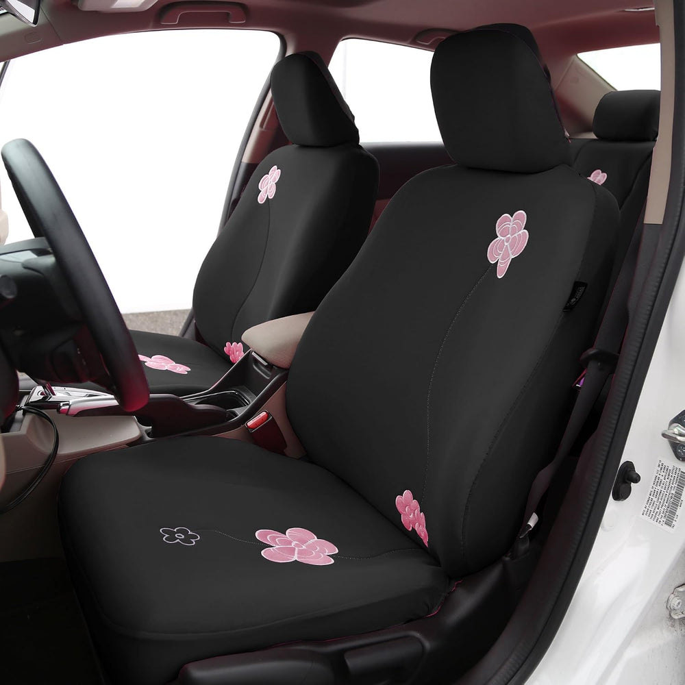 FH Group Front Set Cloth Car Seat Covers for Low Back Car Seats with Removabl...