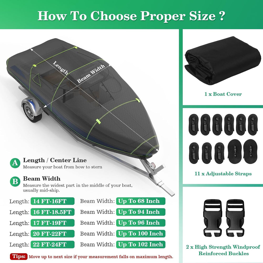 UIRWAY 1200D Heavy Duty Waterproof V-Hull Boat Cover, 14-16ft Trailerable wit...