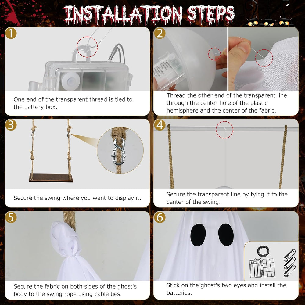 Halloween Decorations Outdoor โ Hanging Swing Ghost 4-8FT, Remote Light Up