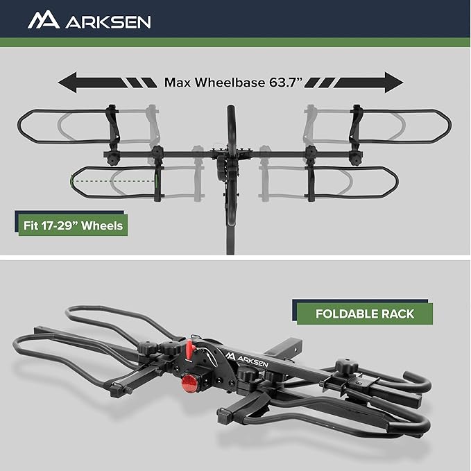 Arksen Hitch Mounted Bike Rack Smart Tilting 2-Bike Platform Style 150 lbs
