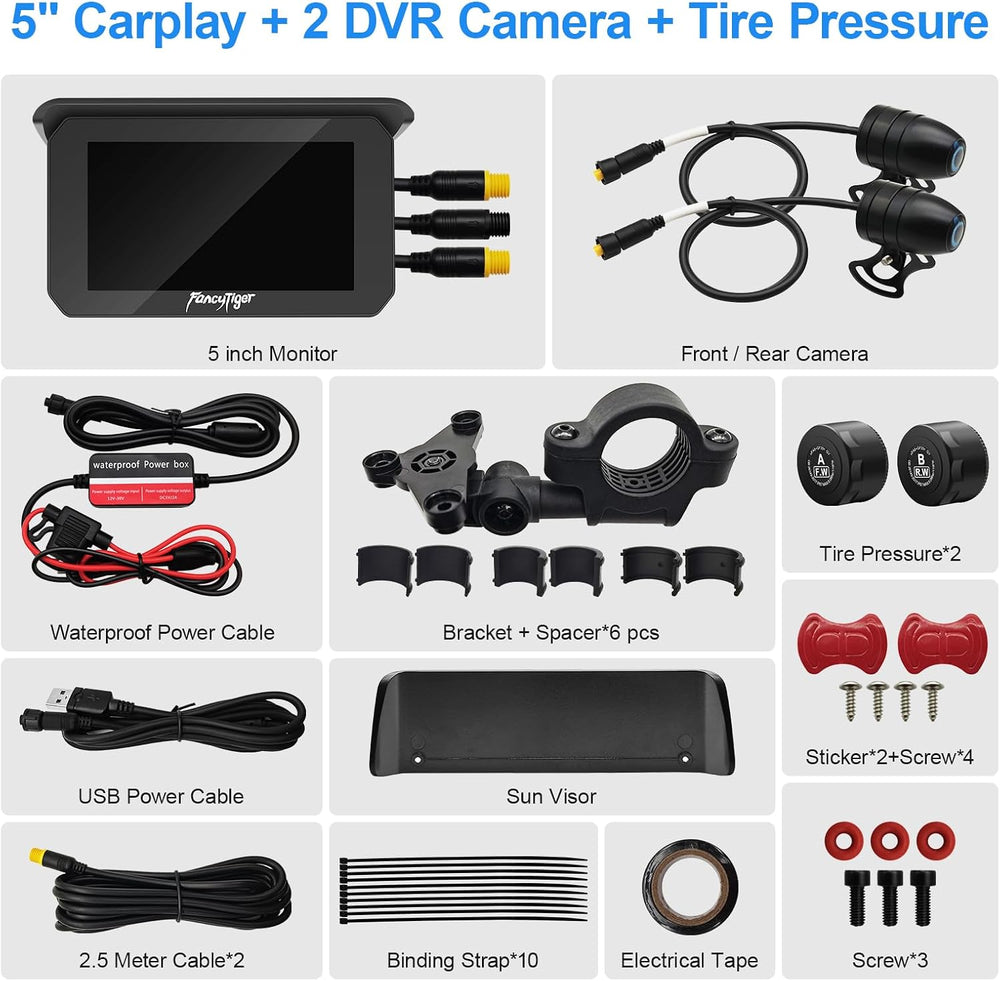 2026 FancyTiger Portable 5" Wireless Motorcycle Carplay (Inculed 128G SD...