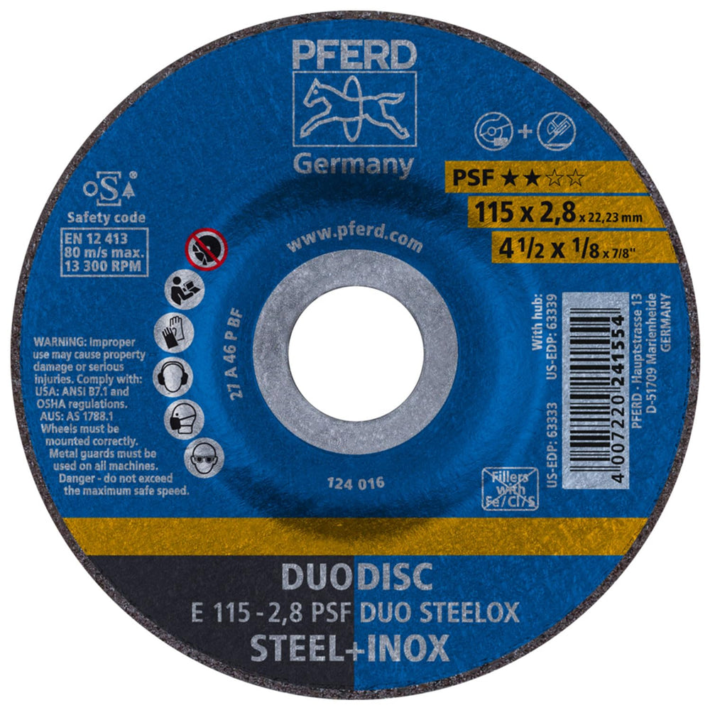 PFERD PSF DUODISC 4-1/2"x 1/8" x 7/8" STEELOX Wheel, Pack of 10