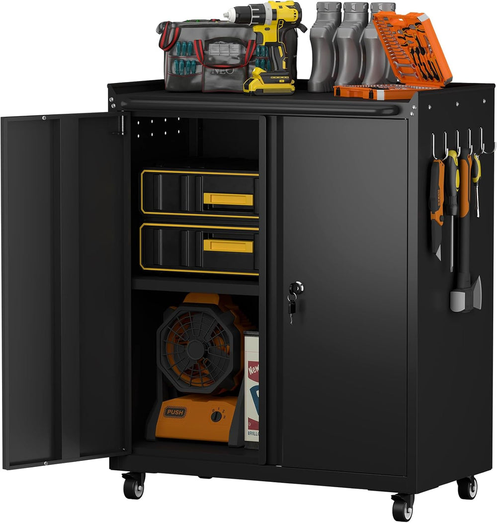 GREATMEET Garage Storage Cabinet with Wheels, Mobile Rolling Tool Cabinet