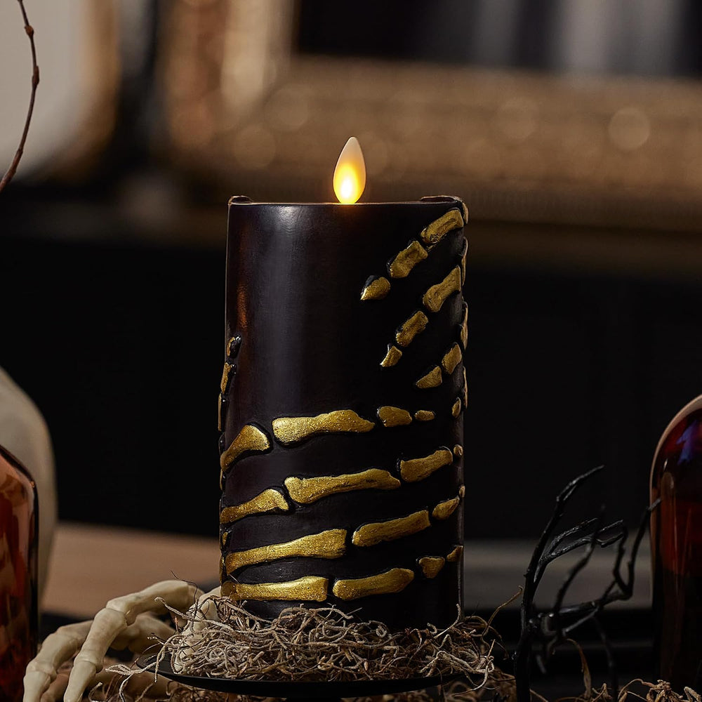 Luminara Skeleton Hands Flameless LED Candle, Black & Gold 3" x 6.5&...