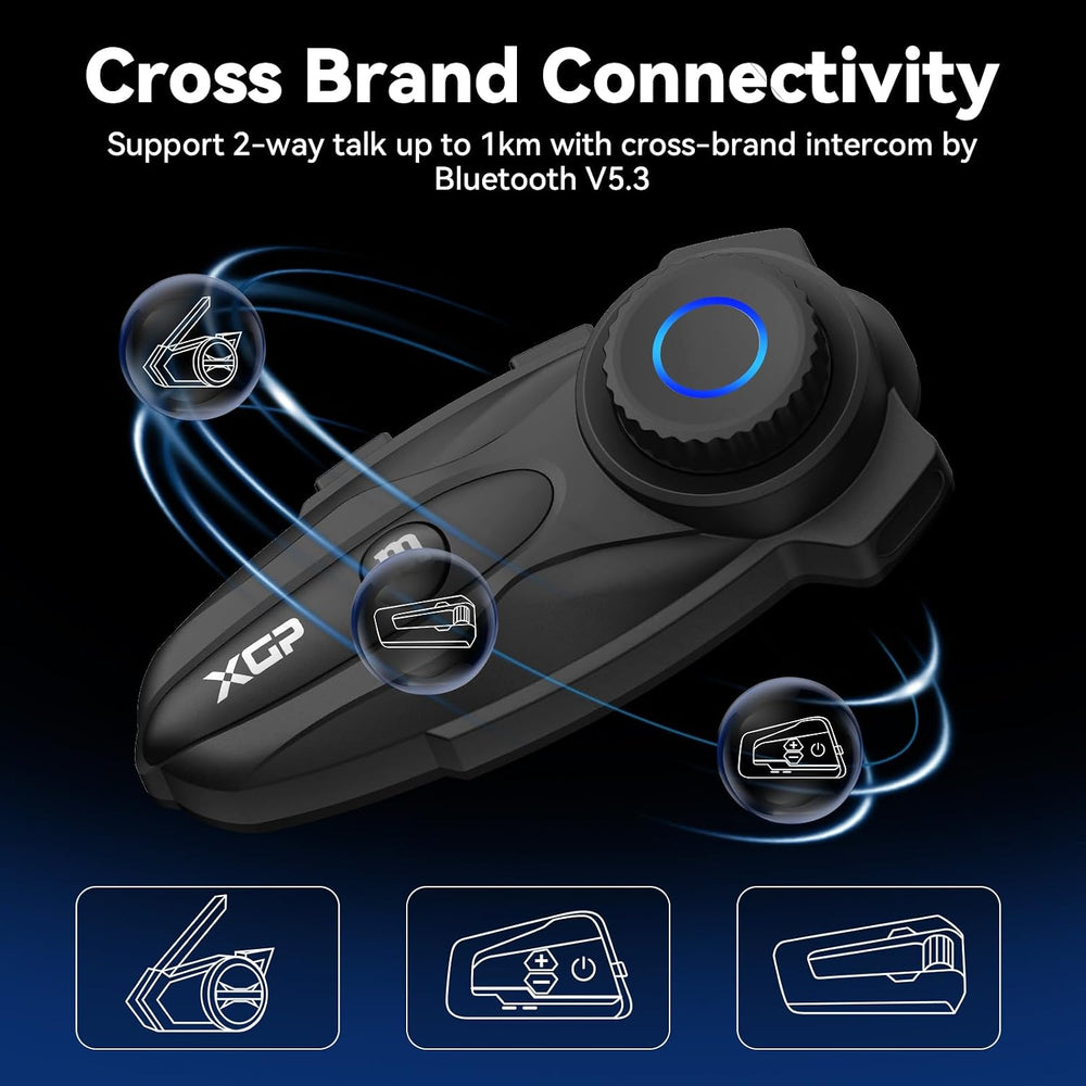 XGP X10 10 Riders Group Mesh Motorcycle Intercom, 3000m Motorcycle Bluetooth ...