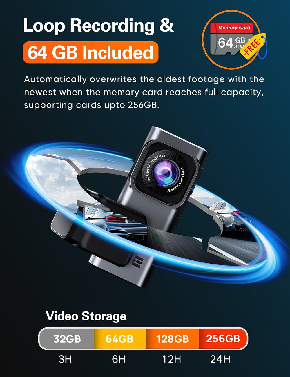 4K+2.5K WiFi Dash Cam Front and Rear, Built-in 5G WiFi, Free 64GB Card, Dash ...