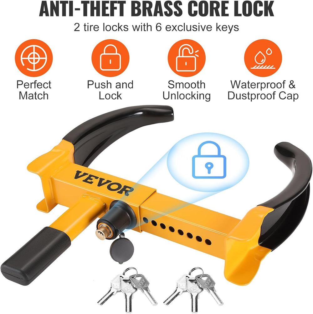 VEVOR Universal Wheel Clamp Lock, 2 Pack Adjustable Anti-Theft Tire Lock, Hea...