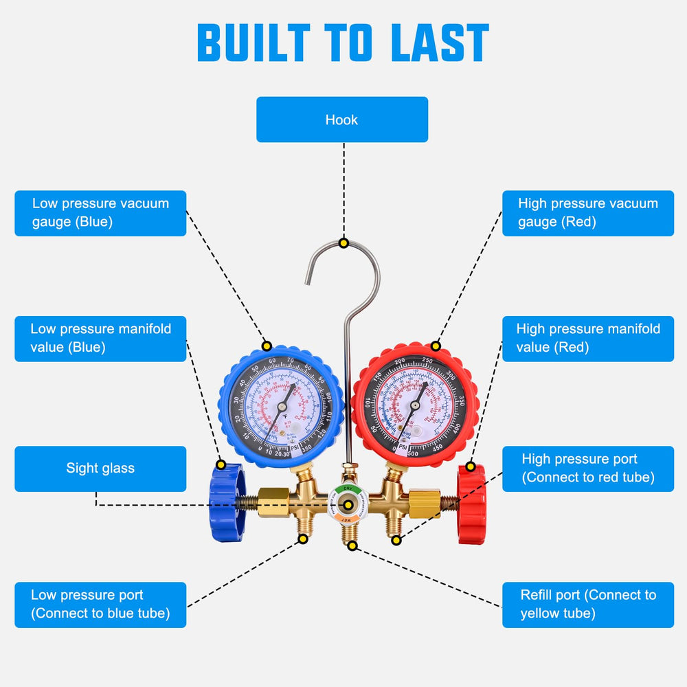 Nilight 3-Way A/C Manifold Gauge Set for R134a R12 R22 R502 w/Portable Box