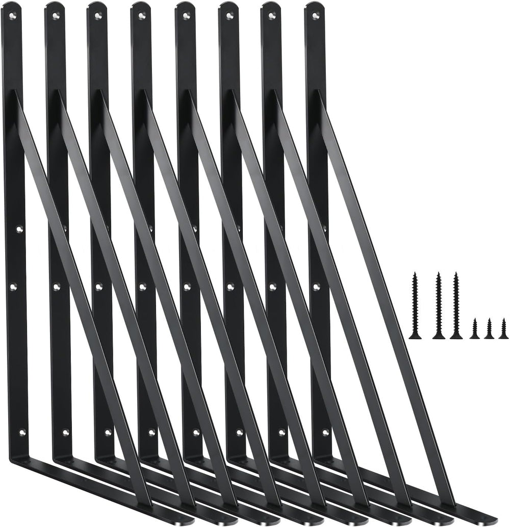 8 Pack L16 x H 10" Black Heavy Duty Shelf Brackets