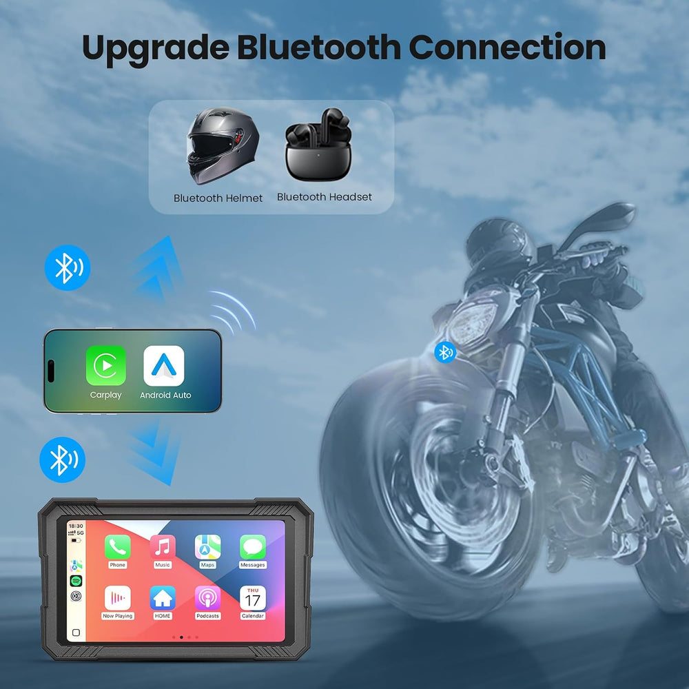 Motorcycle CarPlay Screen with Android Auto – 5” Waterproof GPS Pantalla para...