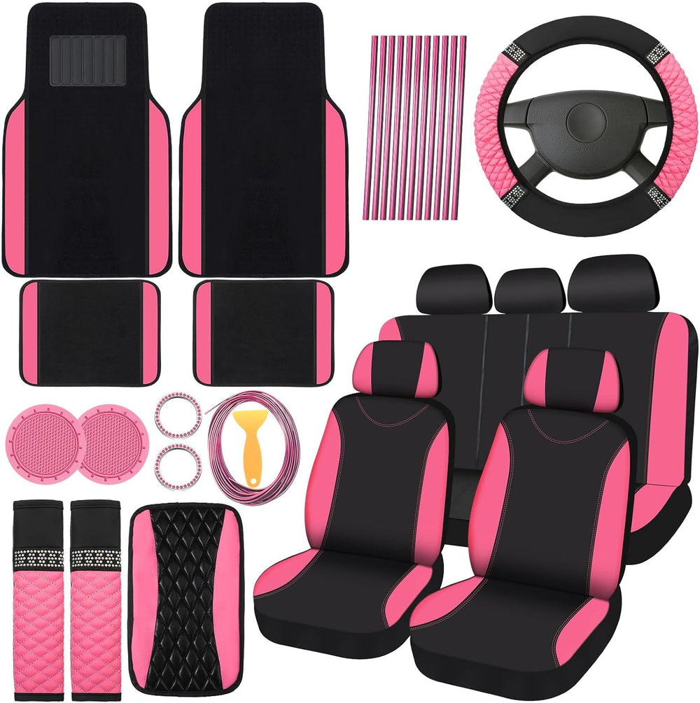 BBTO 43 Pcs Car Accessories Set for Women Front Seats and Rear Bench Polyeste...